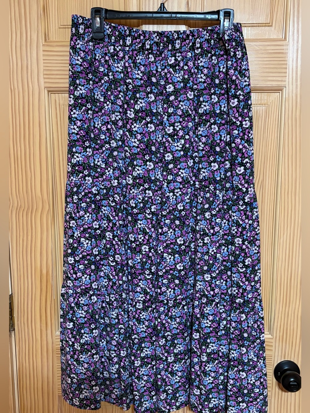 Floral Tiered Midi Skirt with Purple Floral Accents XL